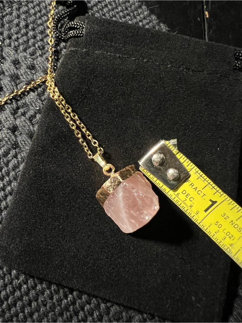 Raw Rose Quartz Gold-Dipped Crystal Pendant Necklace - Picture 5 of 5